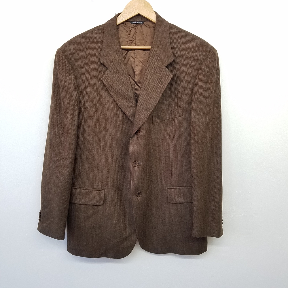 Giorgio Zillioni Italy Wool Angora Cashmere Brown Harringbone Blazer Jacket